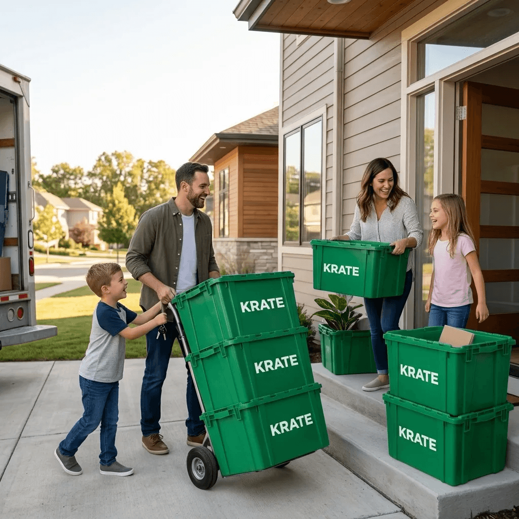 Family moving with KRATE reusable totes